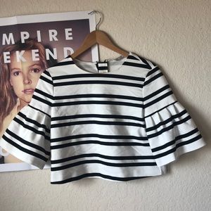 zara striped ruffle top
